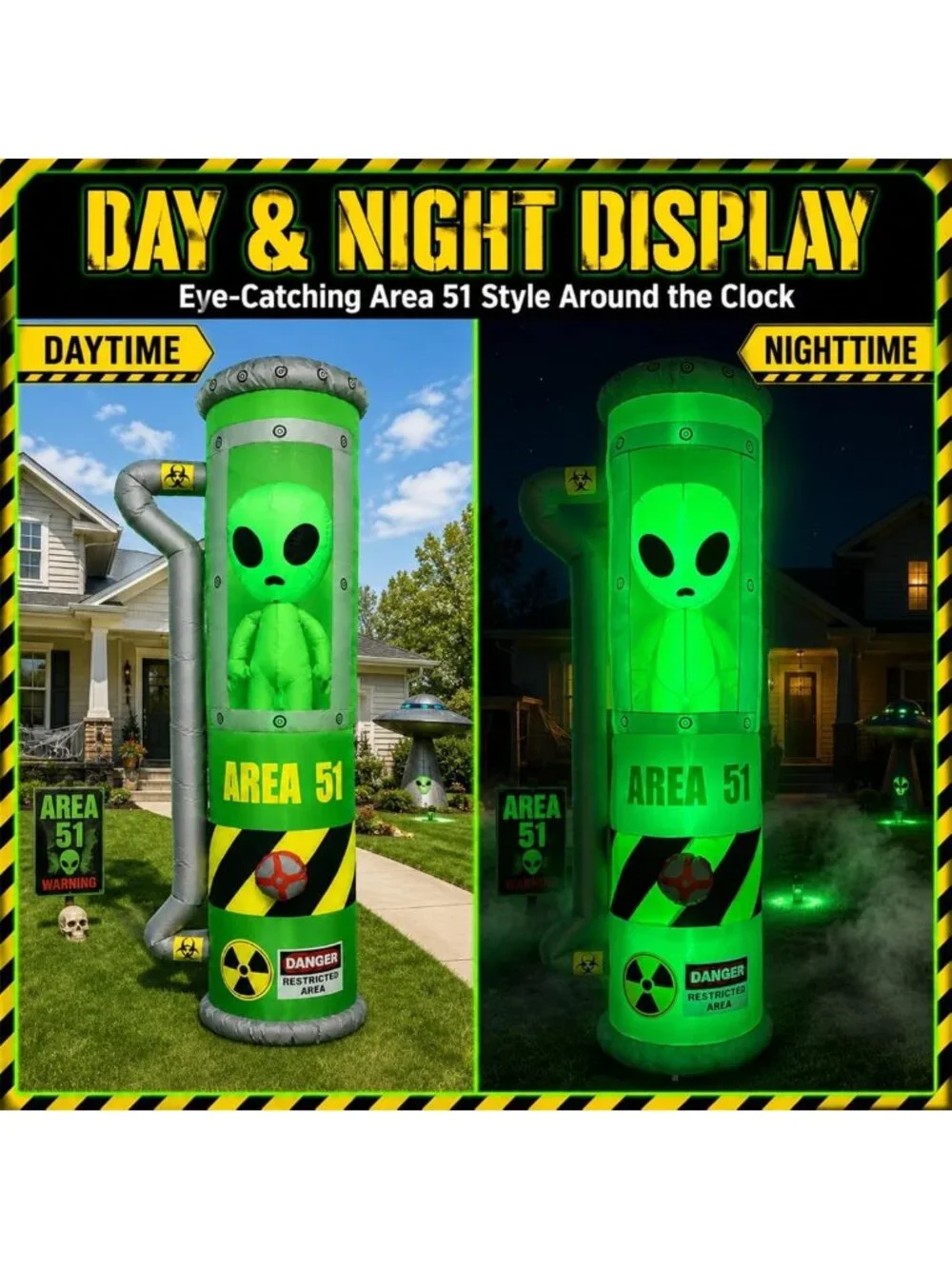 8FT Inflatable Halloween Alien Decor with LED Lights for Outdoor Fun